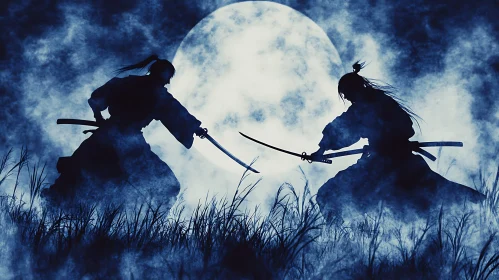 Moonlit Samurai Battle - Swords Clash