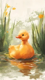 Whimsical Young Duck on Pond