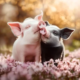 Piglet Love Among Flowers