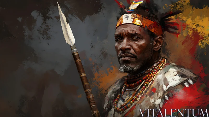 AI ART African Warrior with Spear Digital Painting