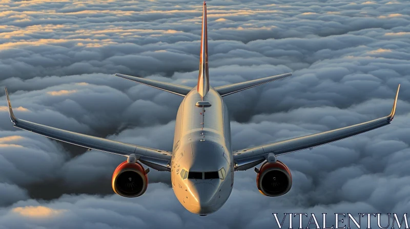 Captivating Airplane Flying Through the Clouds | Photographic Detail AI Image