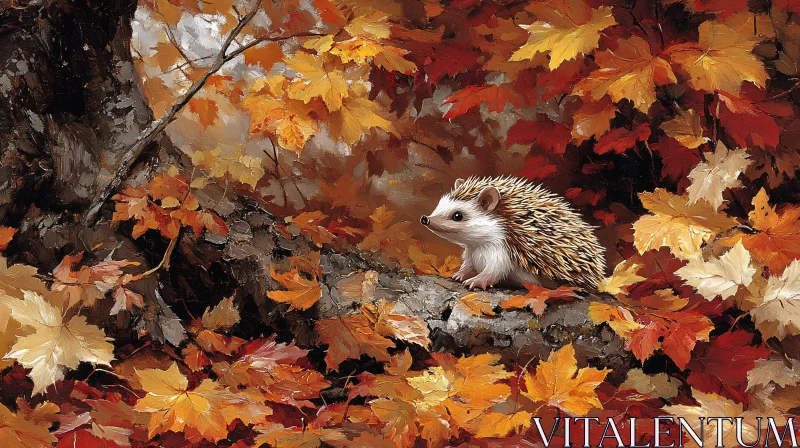 Hedgehog in an Autumnal Forest AI Image