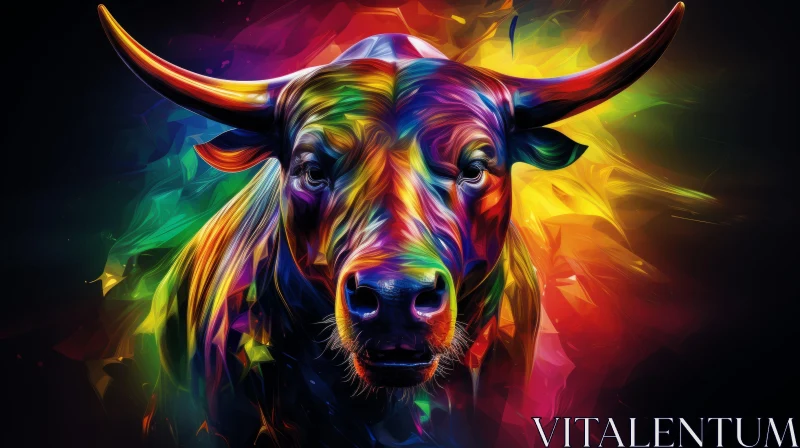 Colorful Bull Digital Art: A Fusion of Traditional and Modern Techniques AI Image