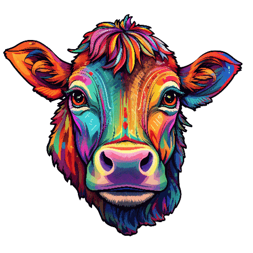 Colorful Cow with Rainbow Mane T-Shirt Design