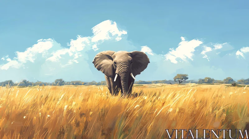 AI ART Elephant in the Wild Grasslands