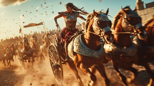 Ancient Chariot Race with Woman Warrior