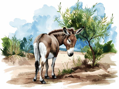 Donkey in Desert Landscape - Serene Digital Art POD Design