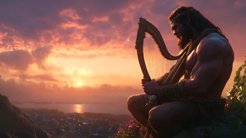 Harpist at Dusk: A Moment of Peace