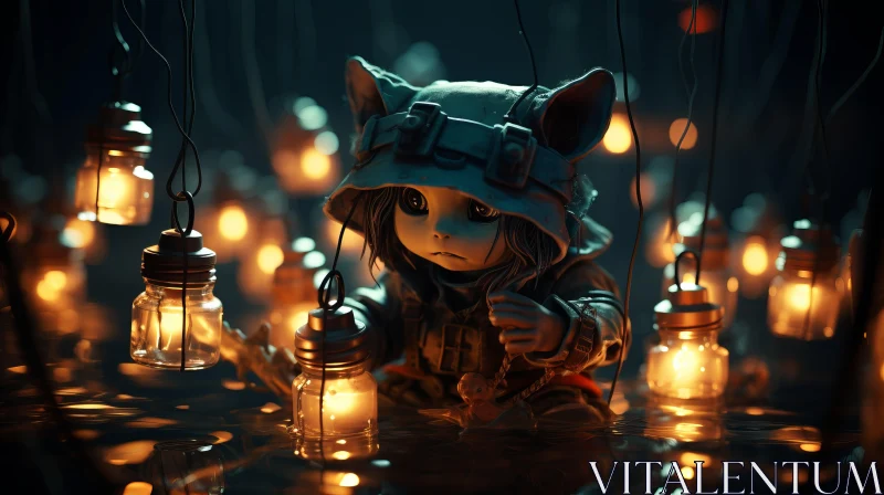 Enchanting Animation: Illuminated Lanterns in Water AI Image