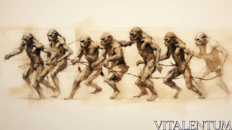 Evolution of Humanity Art | Sepia Tone | Wire Sculpture AI Image