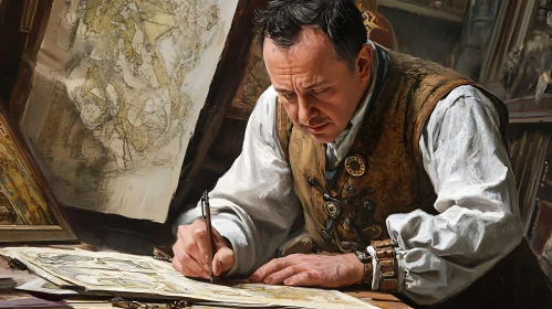 Man Drawing Old Maps