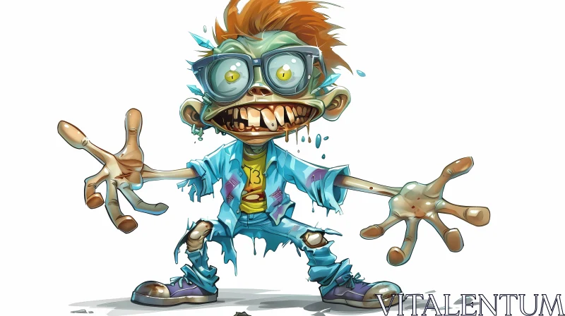 AI ART Funny Cartoon Zombie Boy with Glasses Illustration