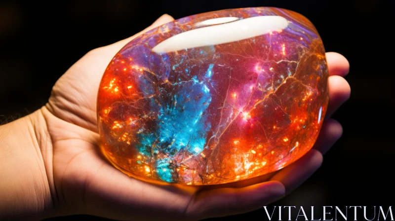 AI ART Handheld Opal Orb - A Multicolored Celestial Mystery