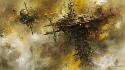 Industrial Spaceships: A Captivating Oil Painting