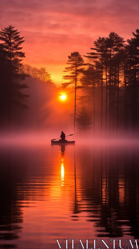 Mist-Covered Sunrise Canoeing: A Captivating Journey into Nature's Beauty AI Image