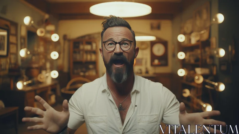 Stylish Boy in Glasses and Beard: Stonepunk Inspired Image AI Image