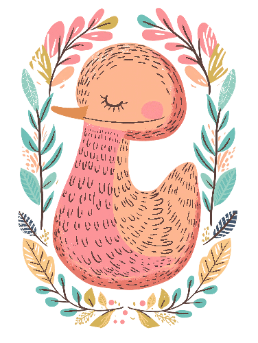 Whimsical Pink Bird and Floral Border Design for Apparel POD Design