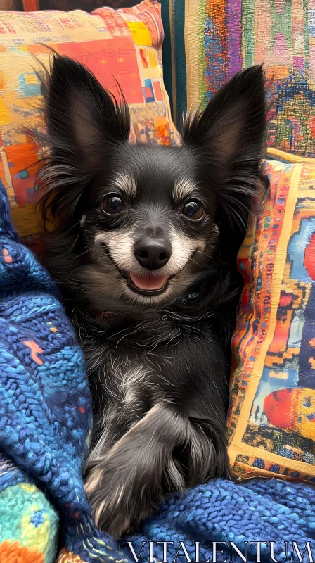 Comfortable Dog with Knitted Blanket AI Image