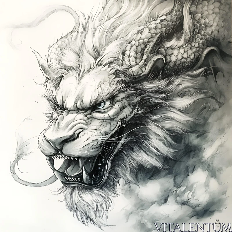 Dragon-Lion Hybrid Drawing AI Image