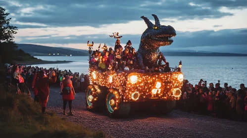 Festive Dragon Float at Dusk