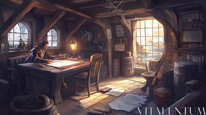 AI ART Vintage Room with Man Writing