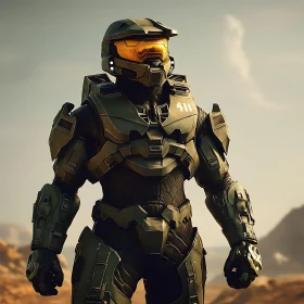 Olive Armored Warrior with Golden Visor