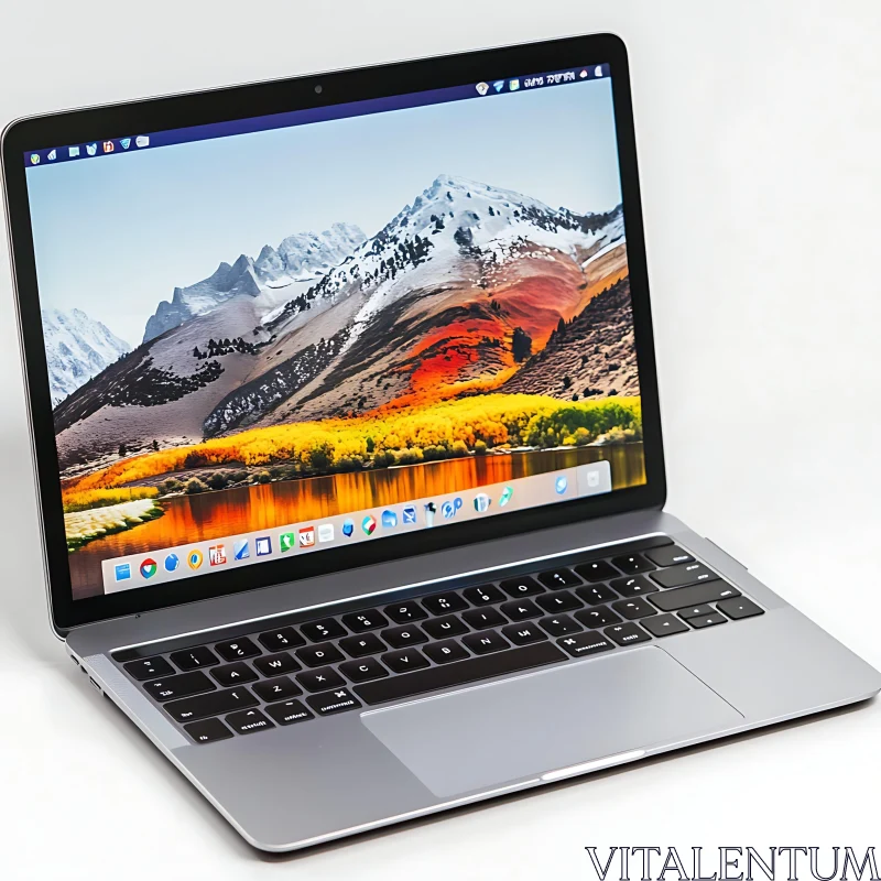 Sleek Laptop Showing Scenic Mountain View AI Image