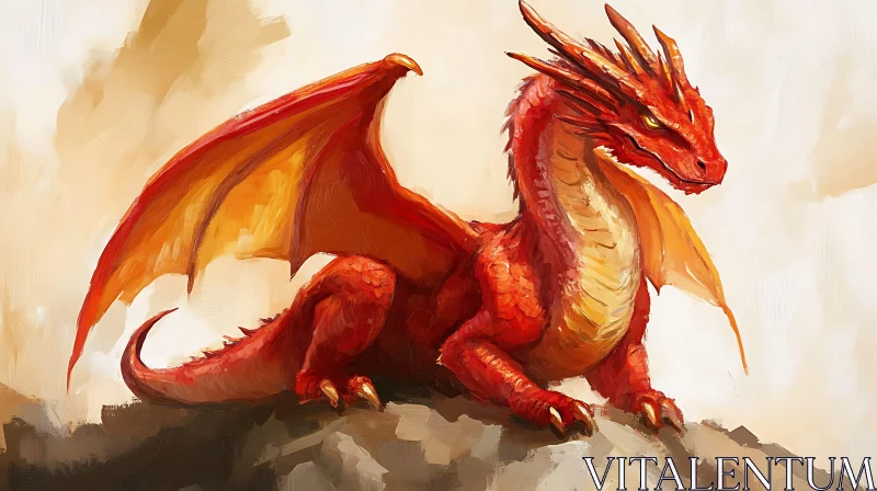 AI ART Crimson Dragon on Stone Ledge Artwork