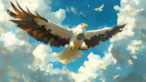 Eagle in Flight Across Blue Sky