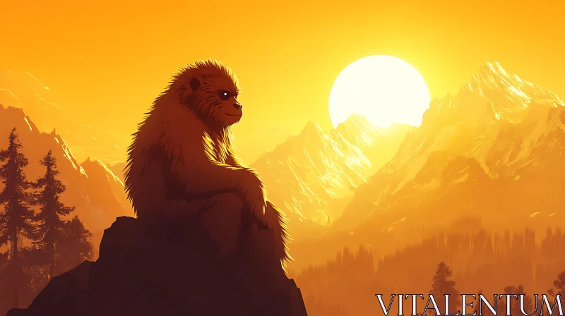 AI ART Sunset Overlook, Monkey Silhouette