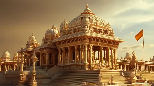 Ornate Temple Exterior with Flag