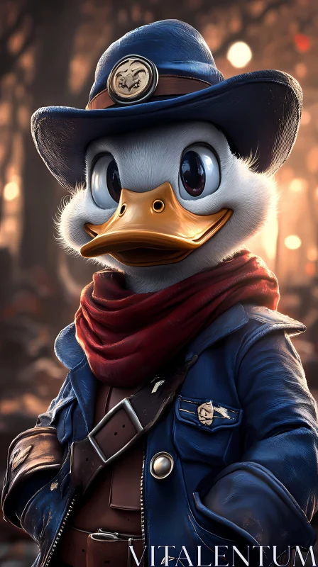 Charming Duck Character in Adventure Outfit AI Image