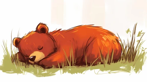 Illustration of a Sleeping Bear in the Grass
