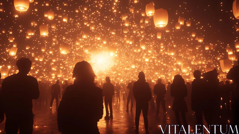 AI ART Sky Lanterns Celebration with Crowd