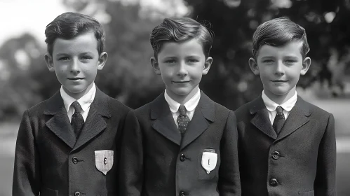 Vintage Monochrome Portrait of Schoolboys