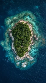 Aerial View of a Lush Island Encased by Turquoise Waters