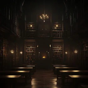 Antique Library with Soft Lighting