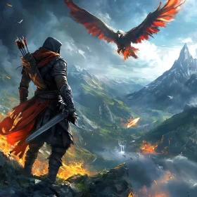 Fantasy Landscape with Warrior and Eagle