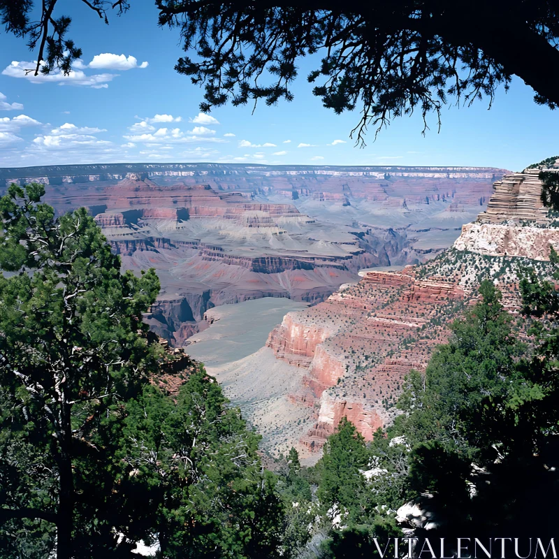 Scenic Canyon Landscape with Vibrant Red Rocks and Lush Greenery AI Image