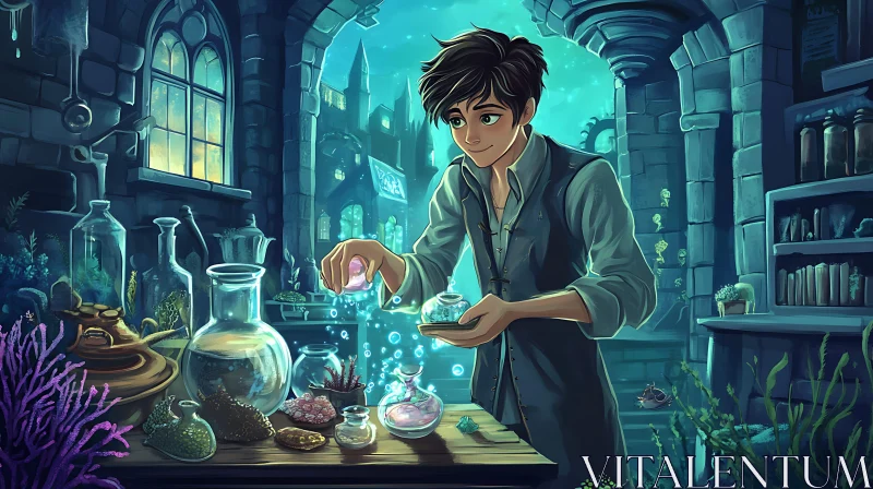 AI ART Fantasy Potion Making in Magic Lab