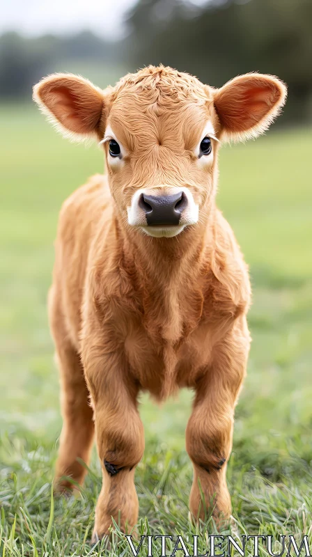 Young Calf Grazing AI Image