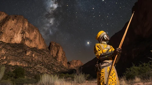 Man in Traditional Dress Under Night Sky