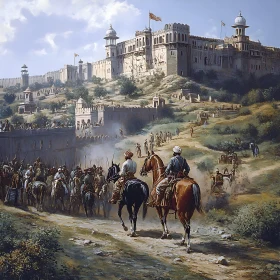 Mounted Warriors Ascending to the Fortress