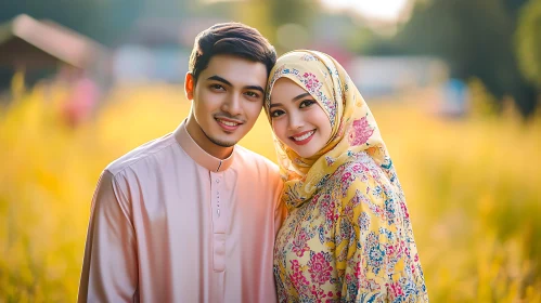 Smiling Muslim Couple in Golden Light