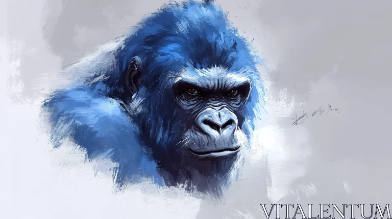 Vivid Blue Gorilla Portrait AI Image