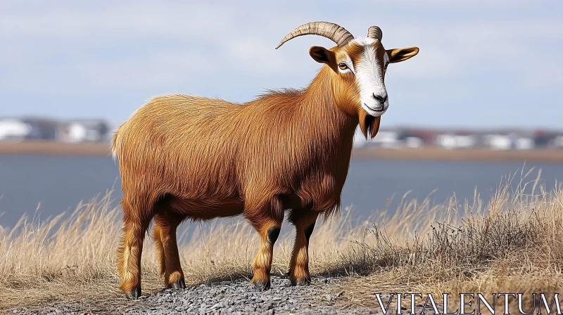 Serene Goat in Nature AI Image