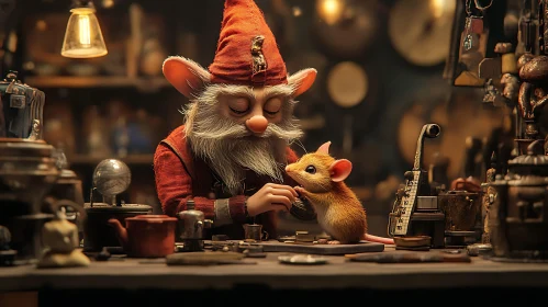 Charming Gnome and Mouse in Workshop