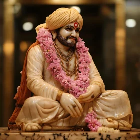 Ornate Statue of a Seated Man with Flowers