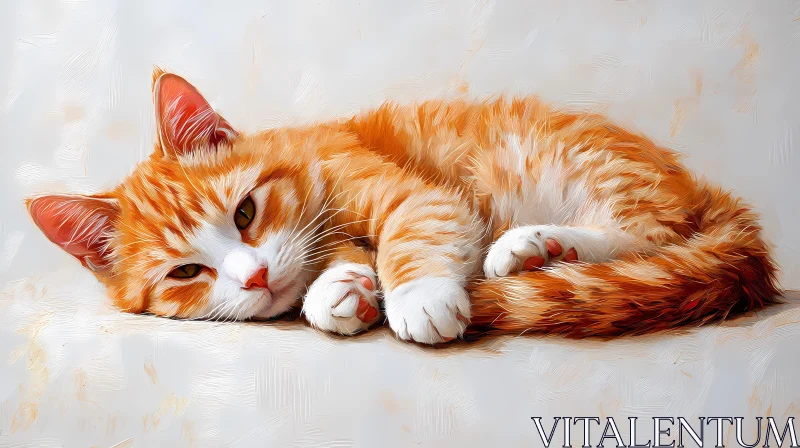 Peaceful Ginger Cat Illustration AI Image