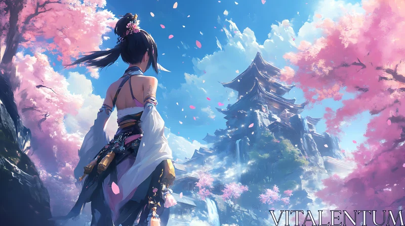 Sakura Temple Anime Girl Serenity AI Image